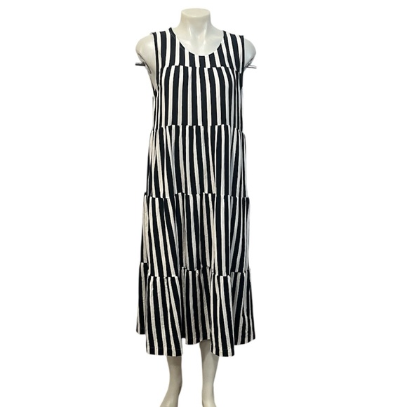 J. Crew Dresses & Skirts - J.Crew navy white stripe tiered cotton midi dress size medium